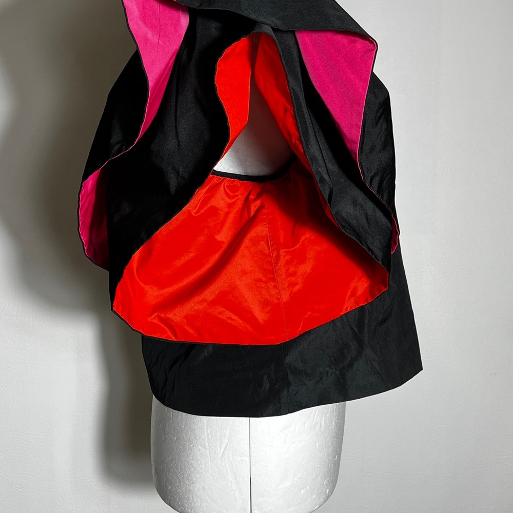 Zara Black Layered Pink/Red Puff Sleeve Blouse Small